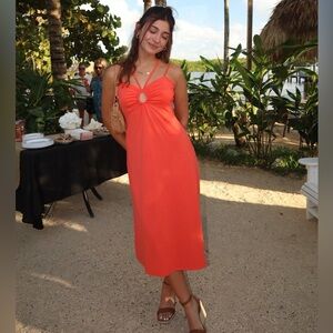 Woman’s Bodycon Summer Midi Vacation Dress - Coral Color- Size XS